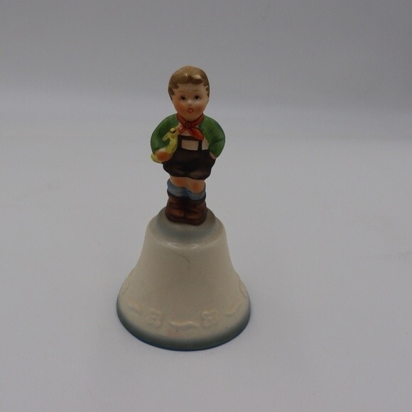 Schmid Bell Boy on Bell Holding Trumpet Horn Bugel Bell Vintage Collectable Bell - Picture 1 of 12